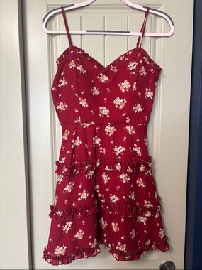 Blue Rain Burgundy Floral Ruffle Sundress